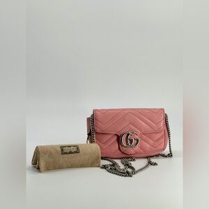 Gucci Calfskin Matelase Mini Pink GG Marmont Shoulder Bag